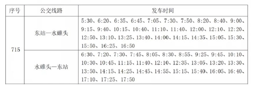 新昌公交715路發車時刻表