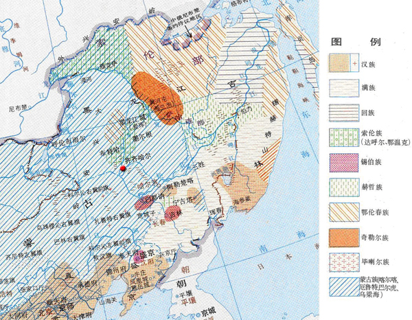 清代前期中國東北民族分布圖