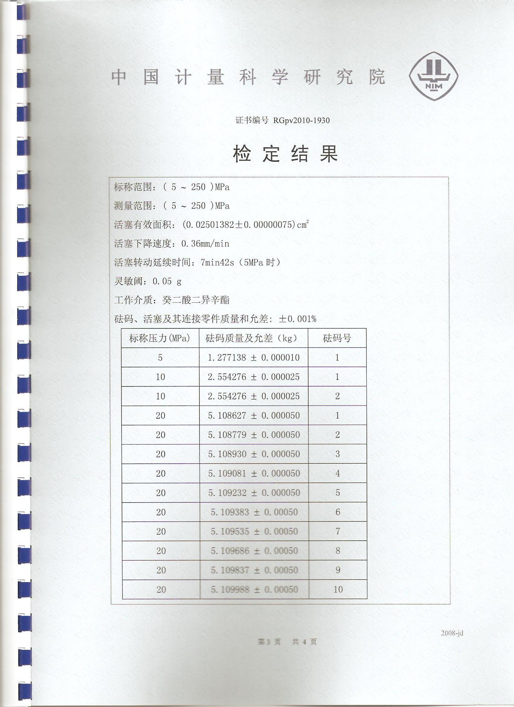 中國計量院《檢定證書》封二