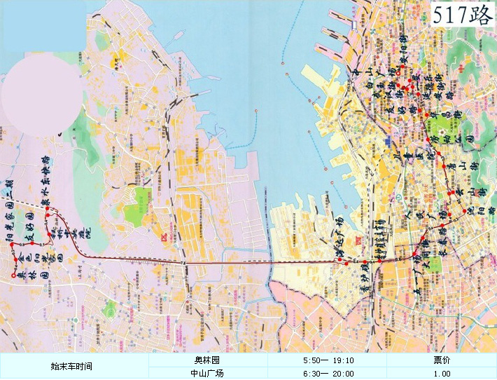 大連公交517路線路走向圖