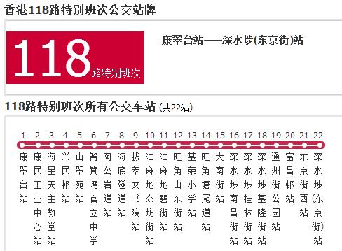 香港公交118路特別班次