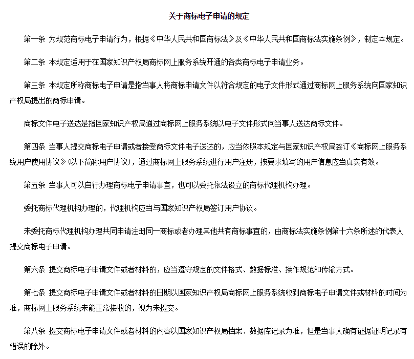 關於商標電子申請的規定