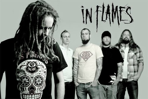 in flames