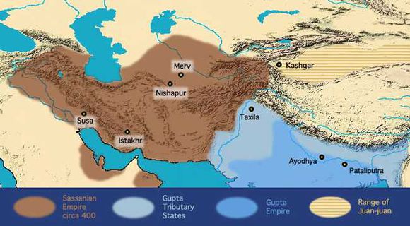 4世紀的薩珊波斯與笈多王朝地圖
