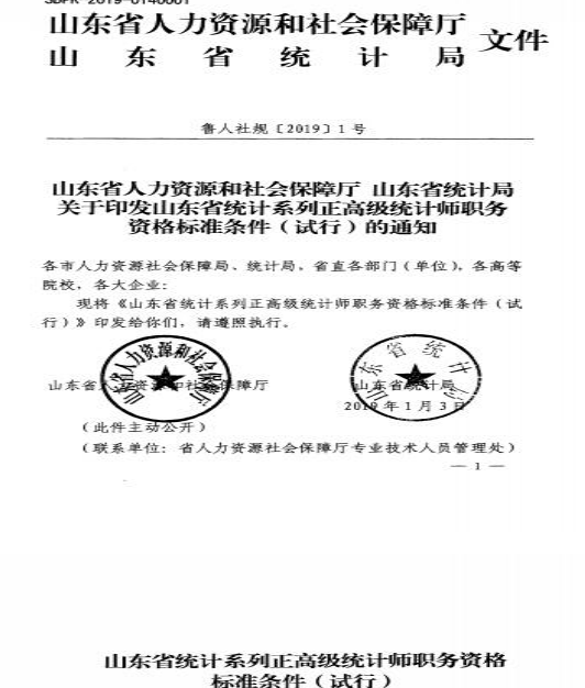 山東省統計系列正高級統計師職務資格標準條件（試行）