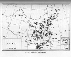 中國玻璃矽質原料礦分布示意圖