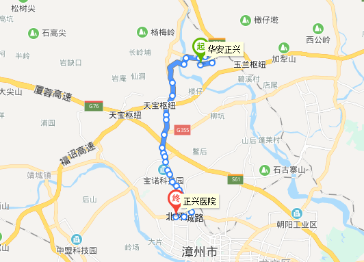 漳州公交華安經濟開發區專線下行路線圖