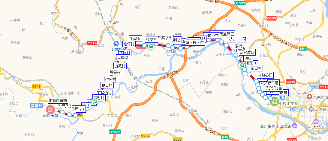 漳州公交601路上行路線圖