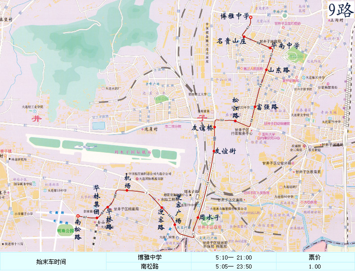 大連公交9路線路走向圖