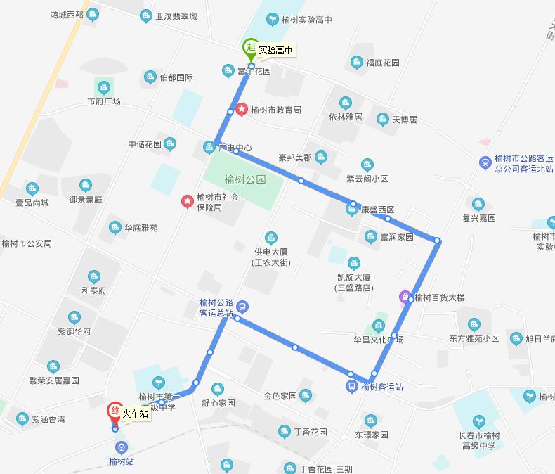 榆樹2路-線路走向圖