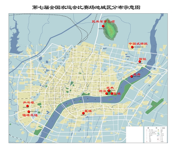 第七屆全國農運會位於南陽市內的場館分布圖