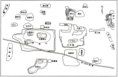 莫角山及其周圍遺址分布圖