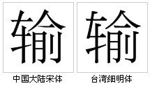 “輸”字形對比