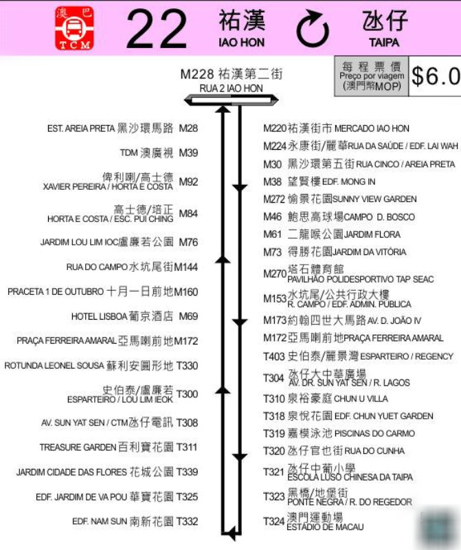 澳門公共巴士22路線