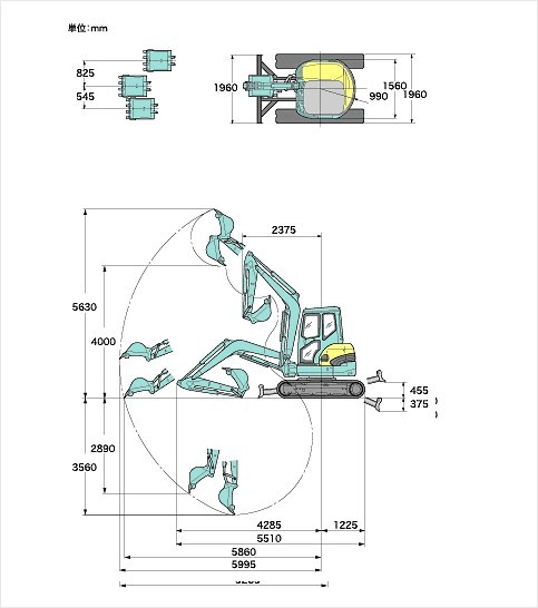 KX155系列久保田挖掘機作業範圍