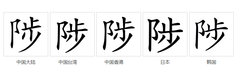 字形對比（楷書）