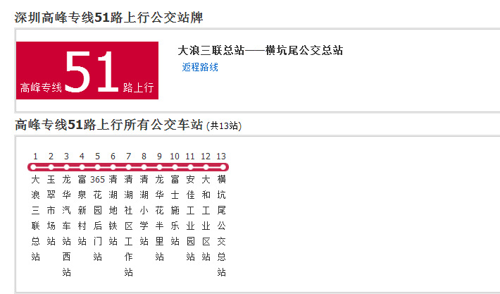 深圳公交高峰專線51路