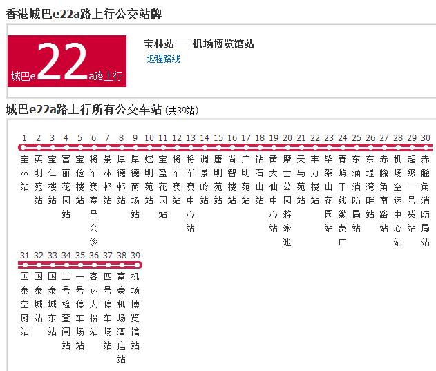 香港公交城巴e22a路