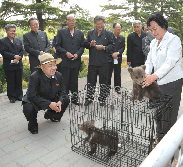 金正恩觀看中央動物園繁殖的小棕熊