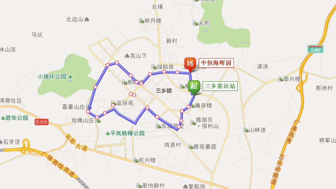 中山公交612路線路圖（上行）