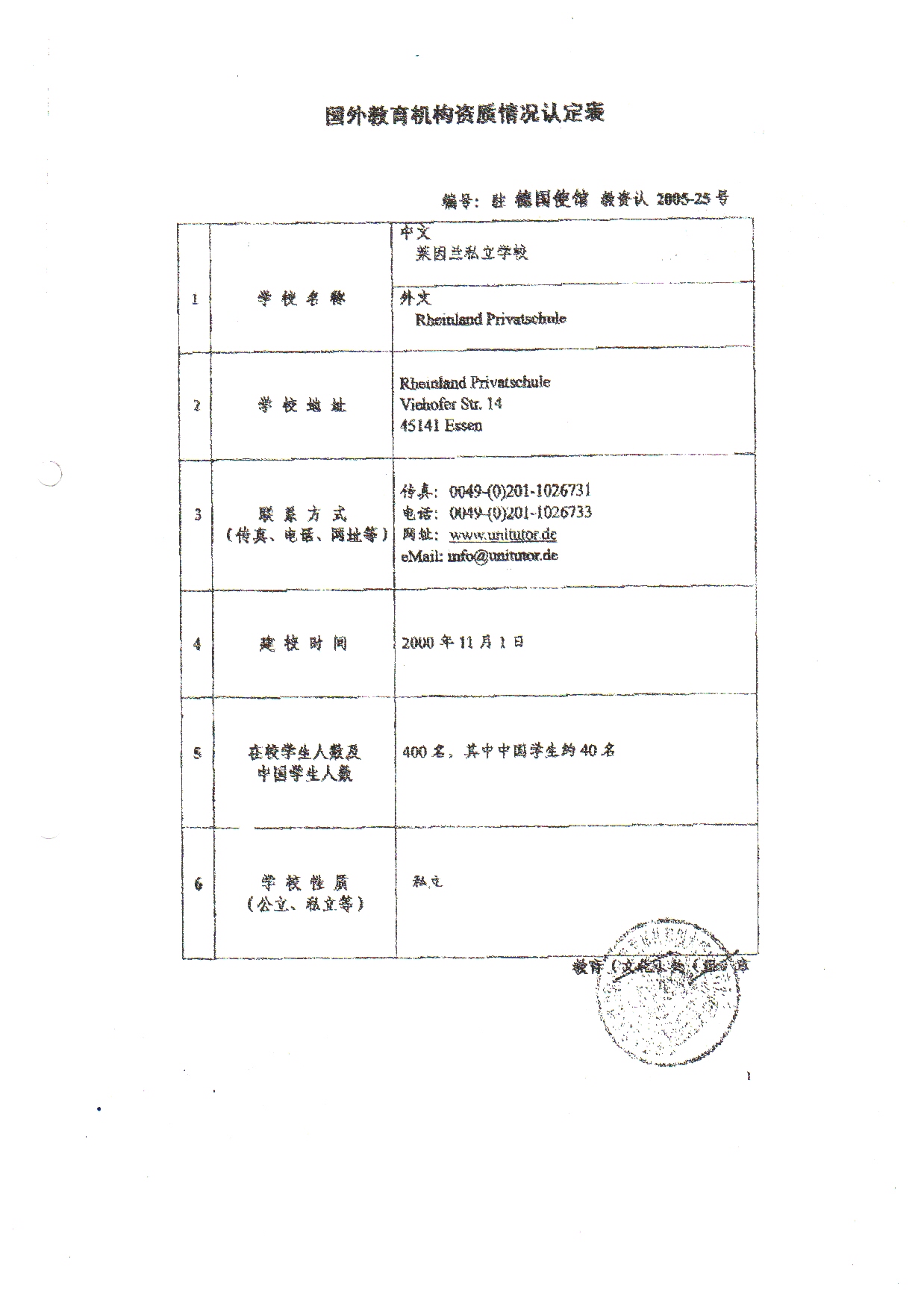 國外教育機構資質情況認定表