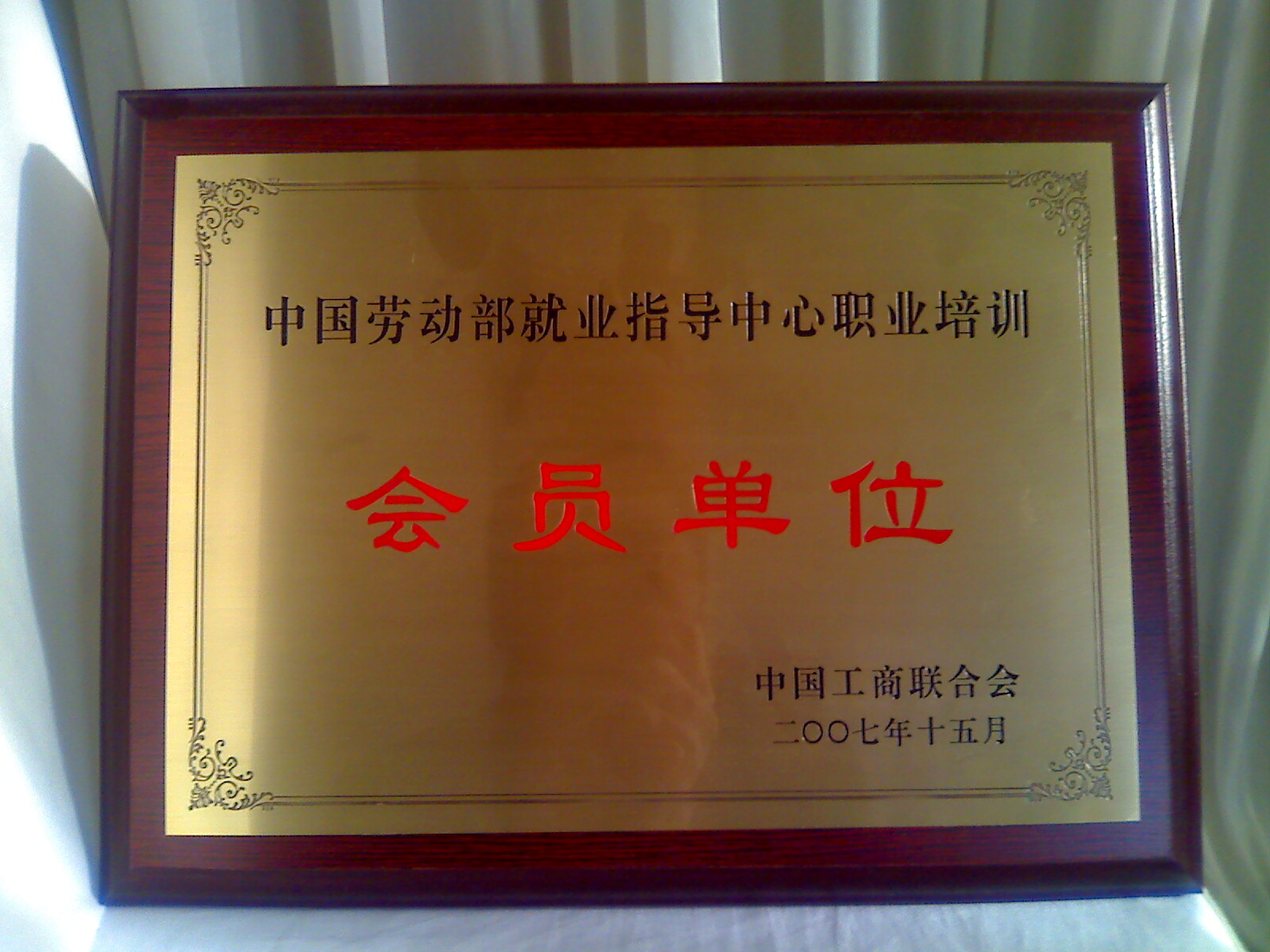 2007年中國勞動部就業指導中心培訓會員單位