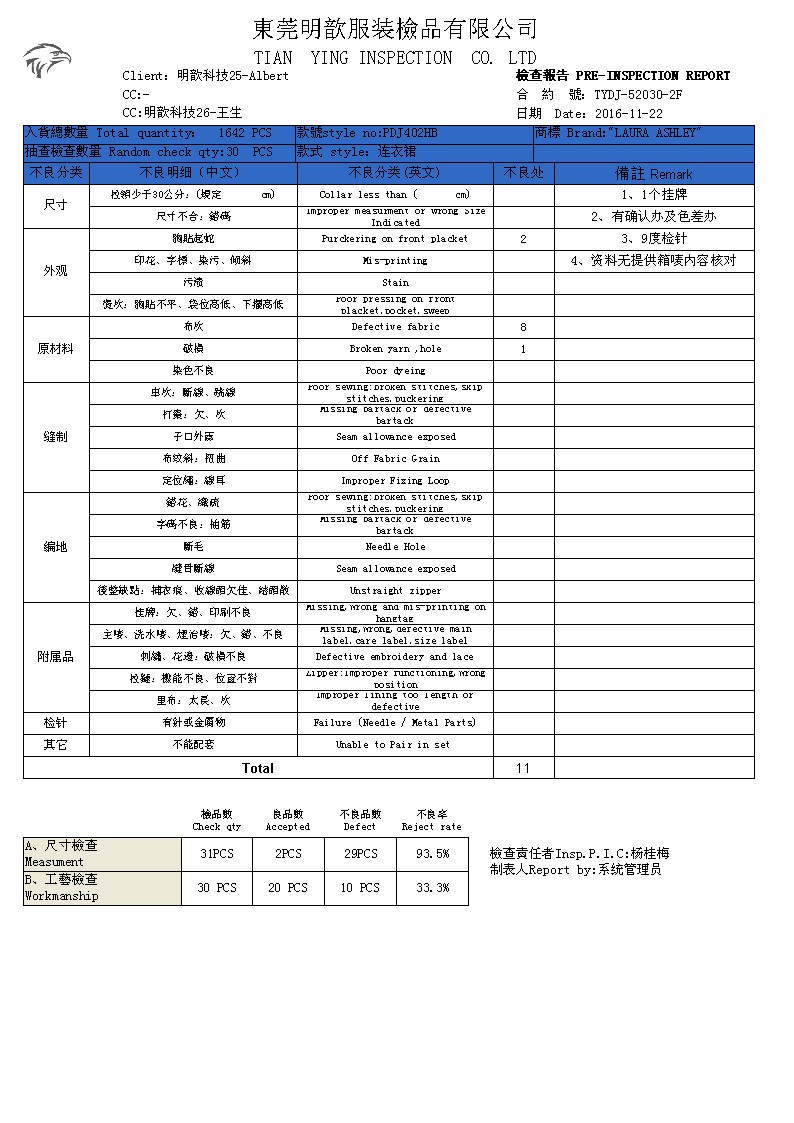 不良品報告單界面圖