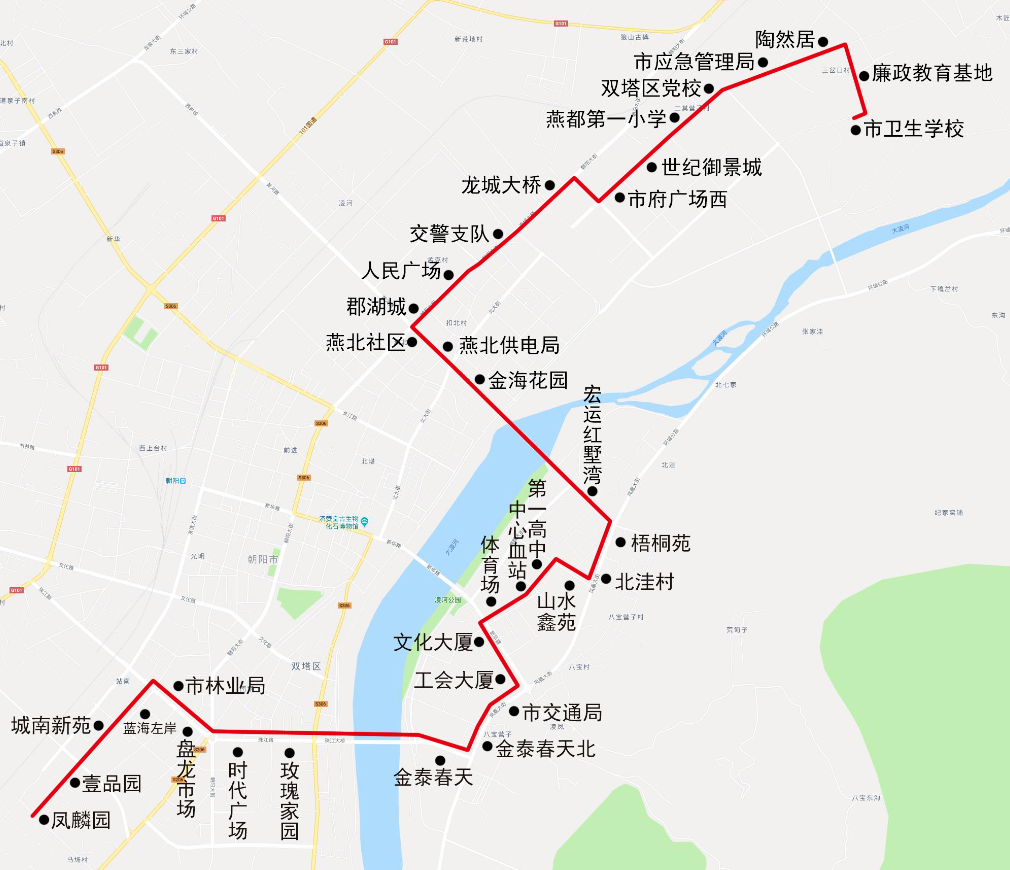 朝陽公交19路運行路線示意圖