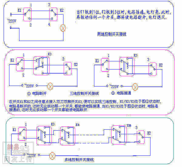 雙聯多控開關電路原理圖