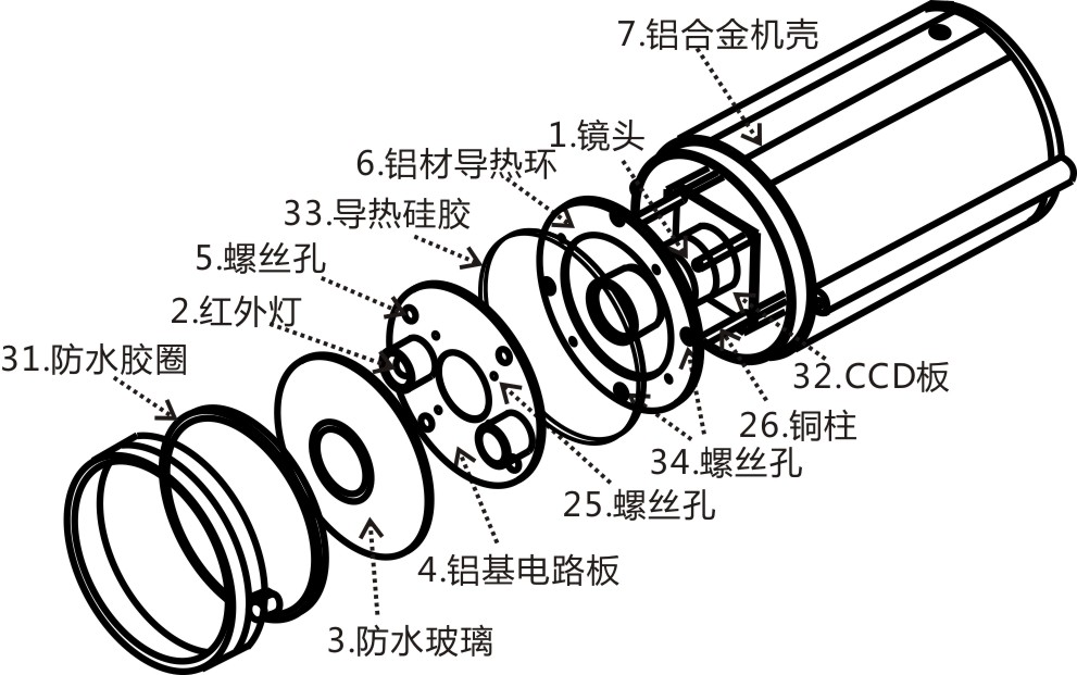 新型實施例所述的監控攝像機組合結構示意圖