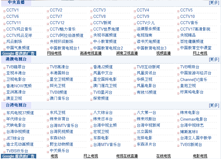 電視頻道部分截圖