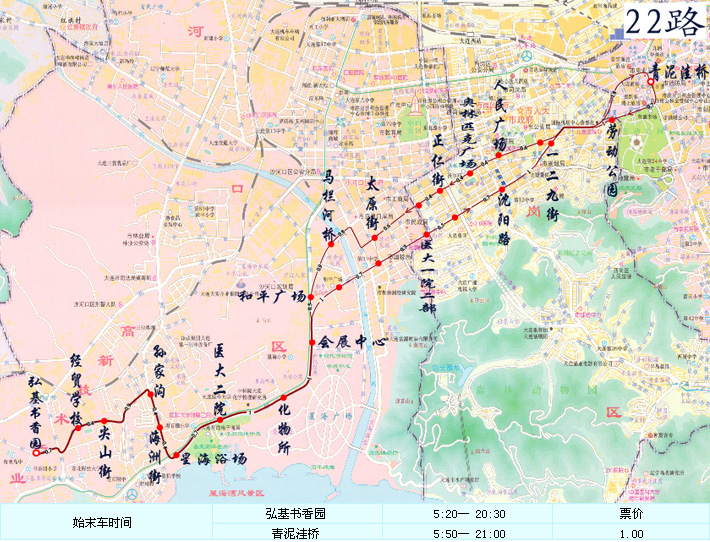 大連公交22路線路走向圖