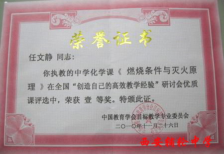 任文靜老師榮譽證書