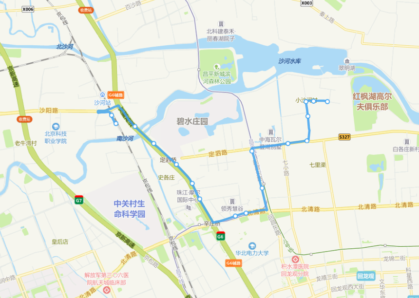 小沙河村公交場站——紫蘭香谷小區線路走向