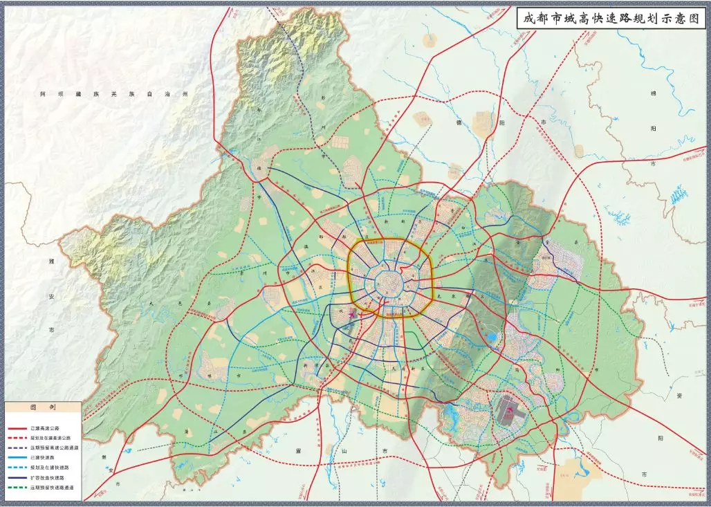2018年版《成都市域高快速路規劃示意圖》已經將成阿高速公路列出