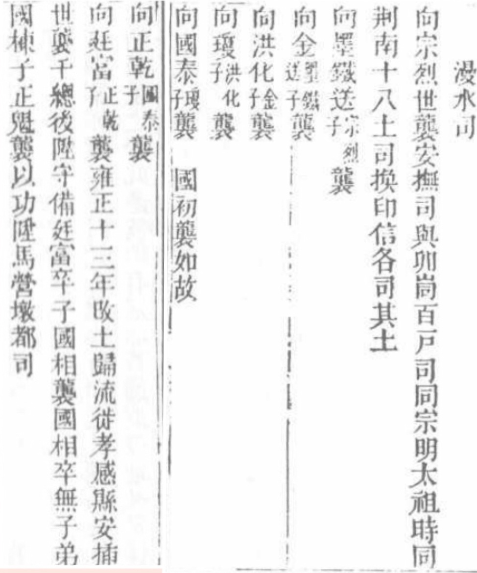 同治《來鳳縣誌》記載的漫水土司世系