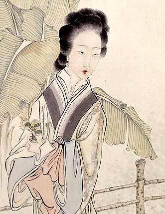 芭蕉仕女圖(沙馥創作紙本設色畫)