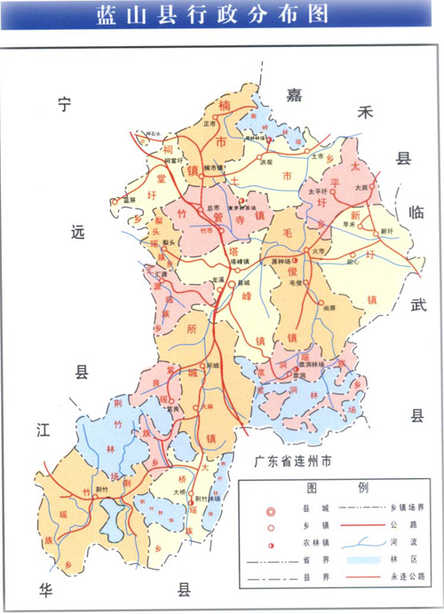 藍山縣行政分布圖