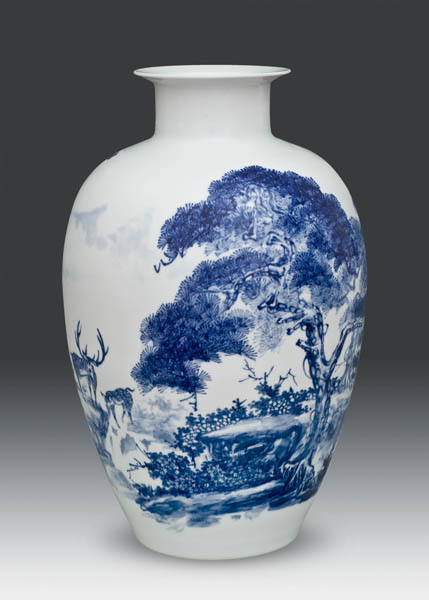 陳國林《松林山壑》瓷瓶