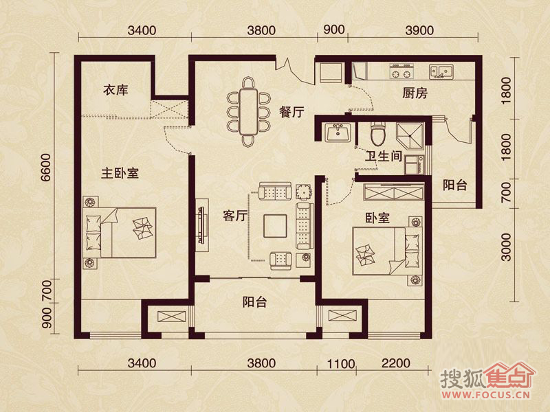 水印西堤兩居室97㎡