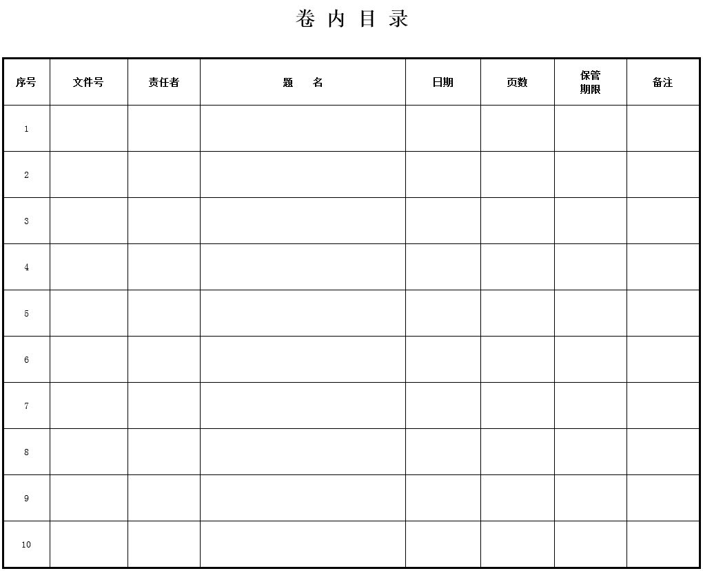 卷內檔案目錄