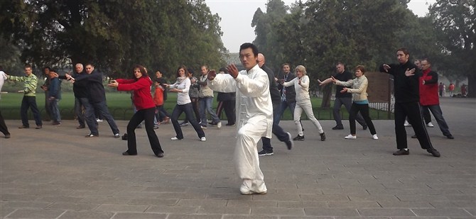 陳飛鴻帶領外國學生習練陳式太極拳