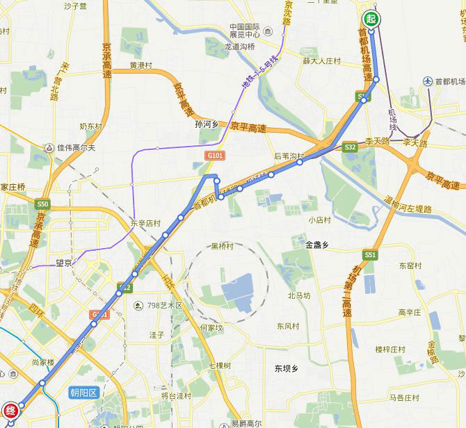 359路 首都機場→東直門外 非衛星線路圖