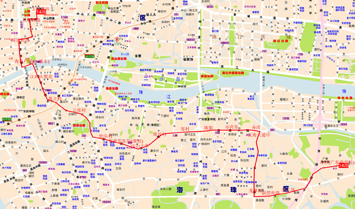 廣州公交14路線路走向