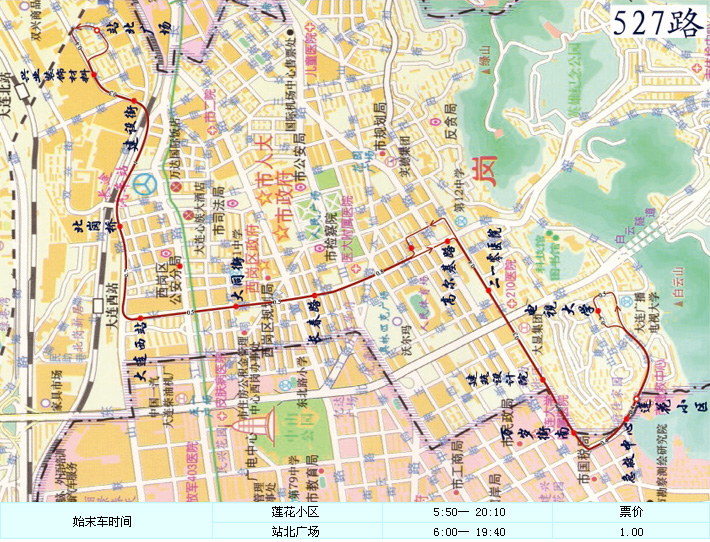 大連公交527路線路走向圖