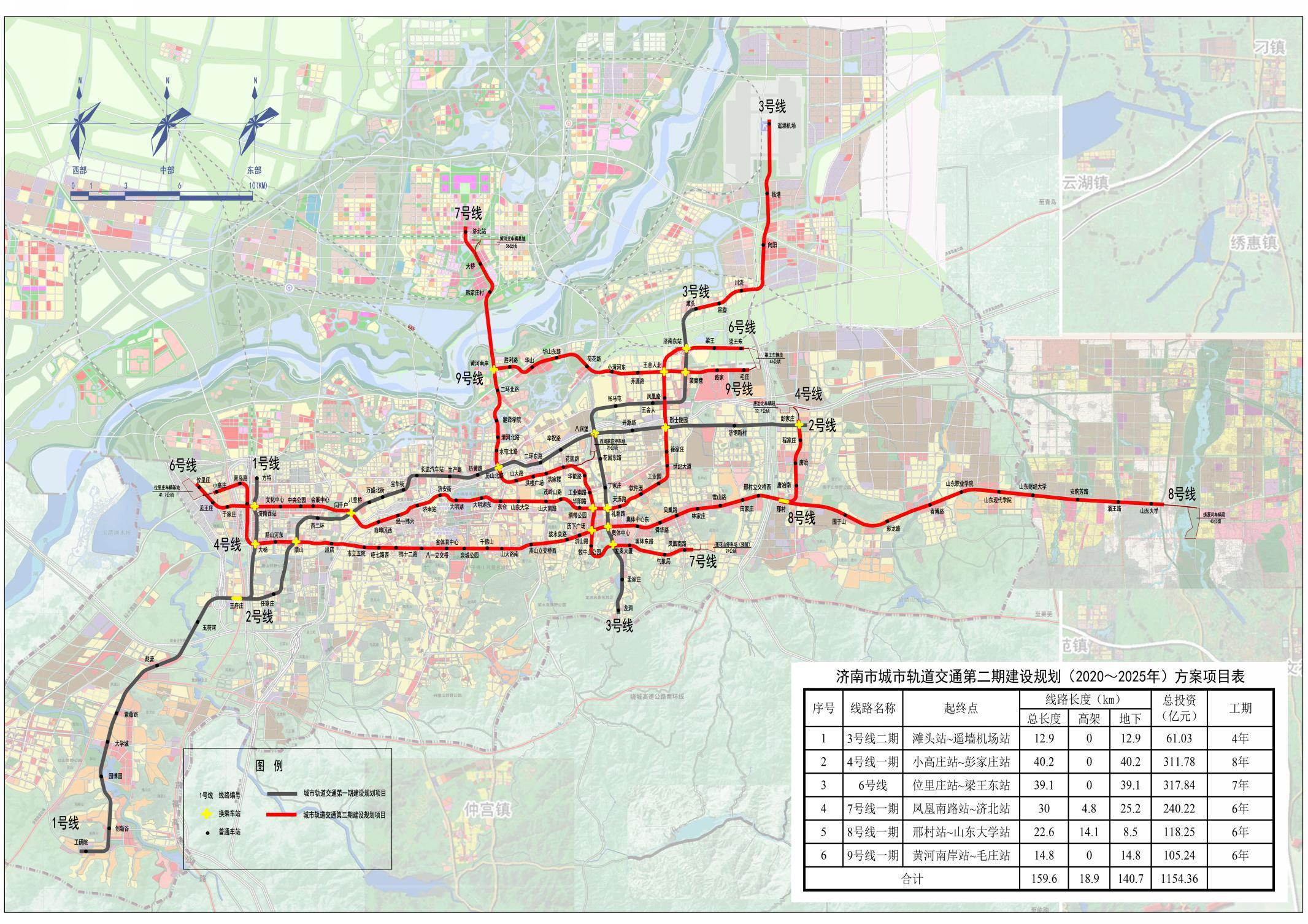 濟南市城市軌道交通第二期建設規劃示意圖