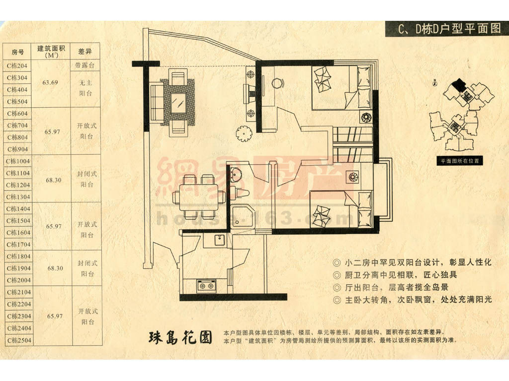 珠島花園 戶型圖(網易房產)