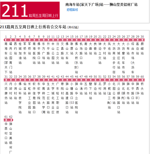 佛山公交211路周五至周日班