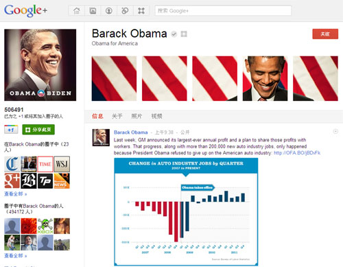 歐巴馬Google+頁面