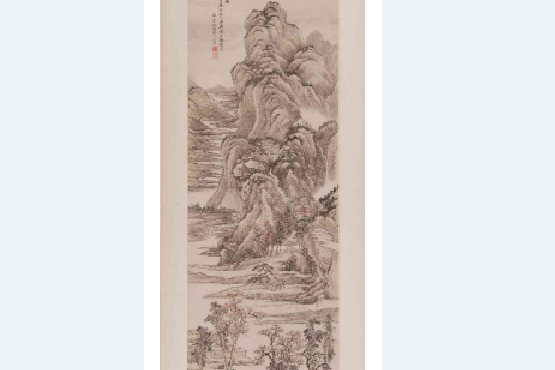 清王翬仿黃鶴山樵秋山蕭寺圖軸